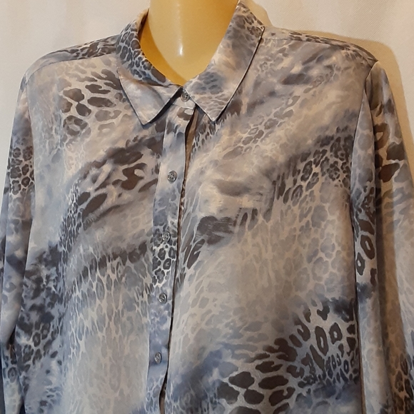 Chico's Womens Large Top Cool Ocelet Jody Blue Print Popover Tunic - Picture 3 of 10